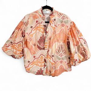 Balloon Sleeve Blouse Paisley Boxy Semi-Cropped S Maximalist Statement Sleeve